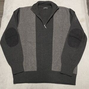 Codice Wool Sweater Mens 54 / XL Black Gray Herringbone 1/4 Zip Pullover Italy